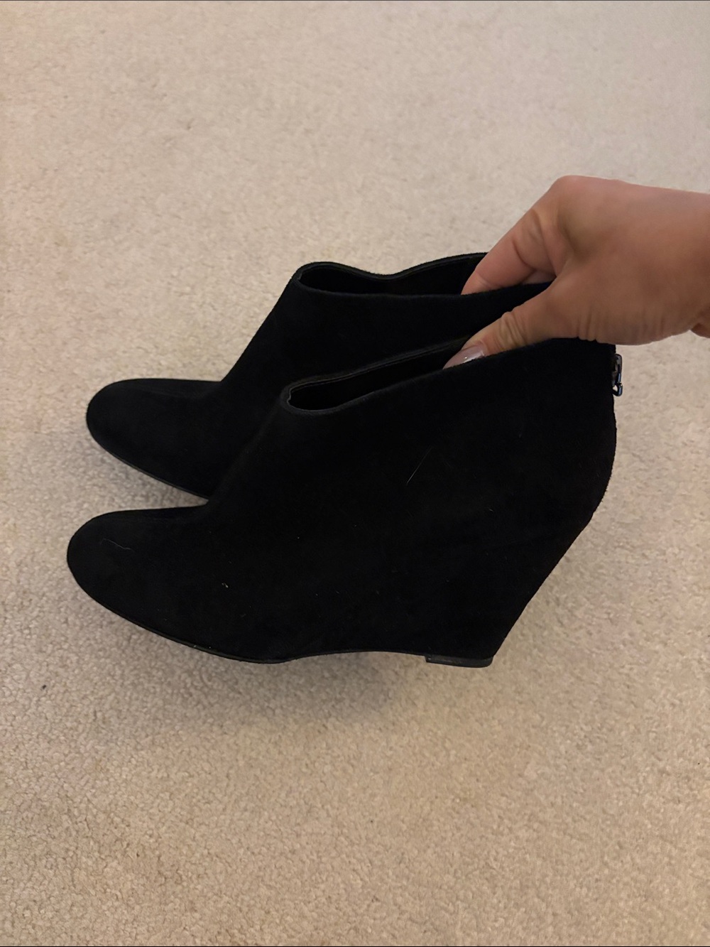 Anne Klein Black Suede Wedge Ankle Booties